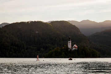 Watersport activities on lake Bled, Slovenia