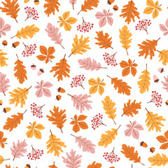Autumn leaves bright seamless pattern