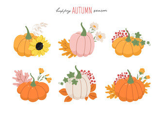 Vector set of pumpkins arrangements