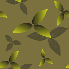 Gold seamless pattern with green leaves