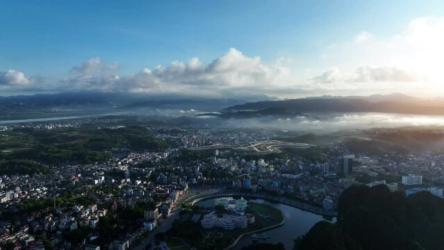 Aerial view of Ha long city in morning, Vietnam.