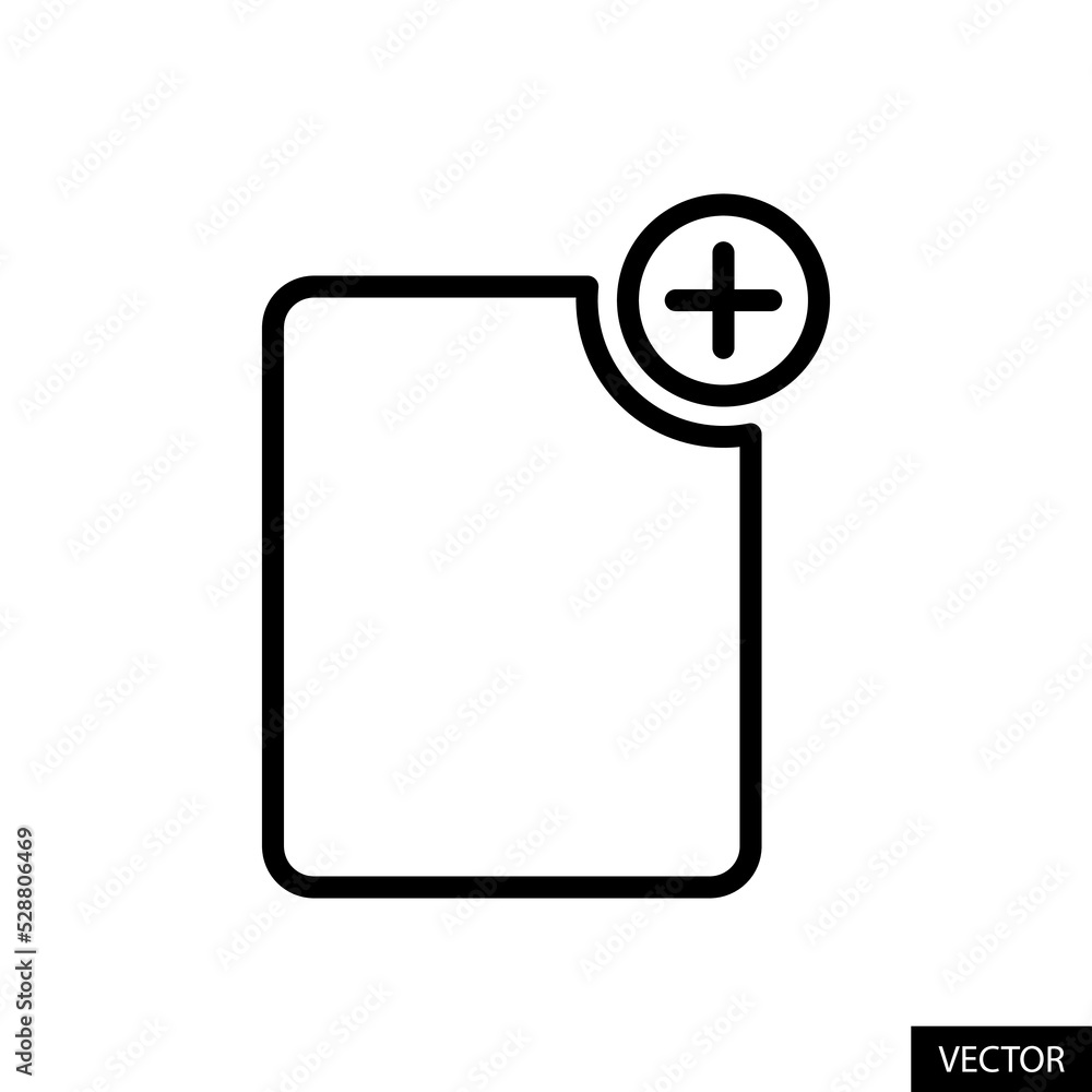 Aufkleber add page vector icon in line style design for website design, app, ui, isolated on white background.