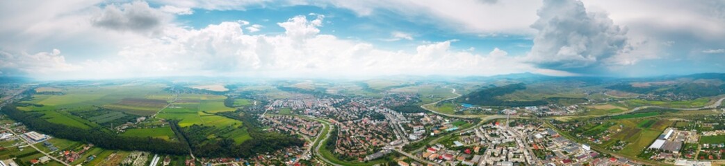 Fototapeta na wymiar Aerial drone panoramic view of Sighisoara, Romania