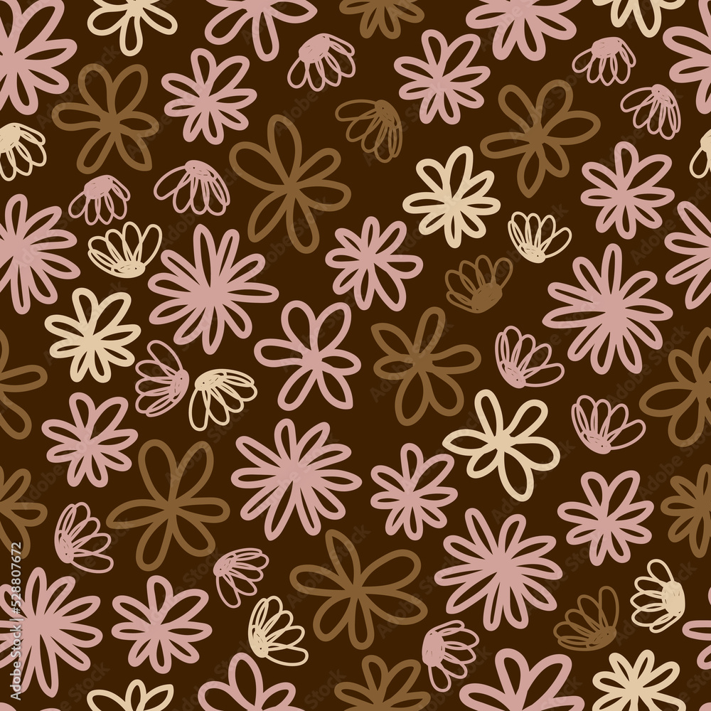 Aufkleber simple vector flowers seamless pattern in abstract style on dark background.
