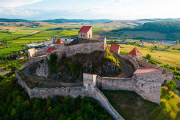 Fototapeta na wymiar Aerial drone view of Rupea Fortress, Romania