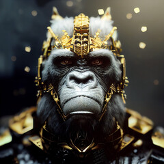 Epic 3d portrait of white King Kong wearing mech armor