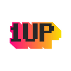 1up icon, one life, icon can be used in video games or futuristic retro graphics, plus life, 8bit, gamer, game message, pixel art, arcade. Gradient © Octavio
