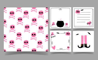 Halloween black and pink color background collection. memo template.