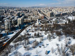 Aerial Winter view of South Park in city of Sofia, Bulgaria