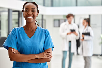 Nurse, healthcare and medicine with a woman working in healthcare for health, wellness or insurance...