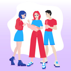 Man and women with laptop. Remote job concept, freelancers and coworkers. Modern technologies and digital world, work on Internet. Distance employees at home. Cartoon flat vector illustration