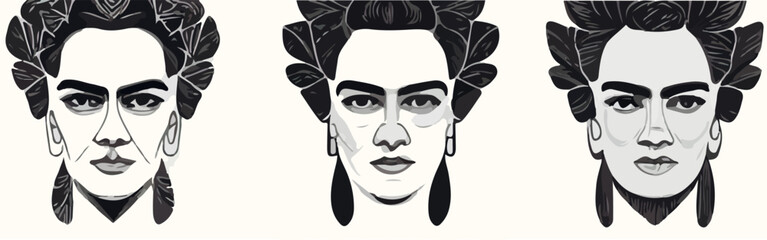 Mexico women. black and white set. flat design