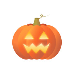 Halloween carved lighted pumpkin,  jack lantern, scary smile isolated on white background.  Vector illustration