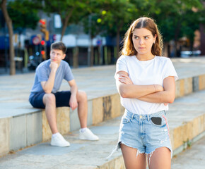 A couple of young people is having a quarrel