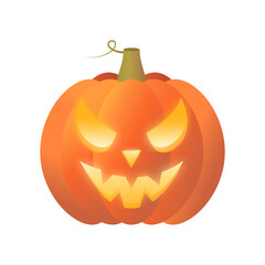 Halloween carved lighted pumpkin,  jack lantern, scary smile isolated on white background.  Vector illustration