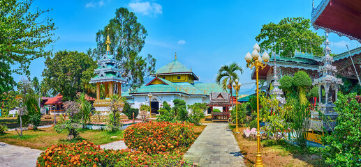 Panorama of Wat Chong Kham Temple and its garden, Mae Hong Son, Thailand