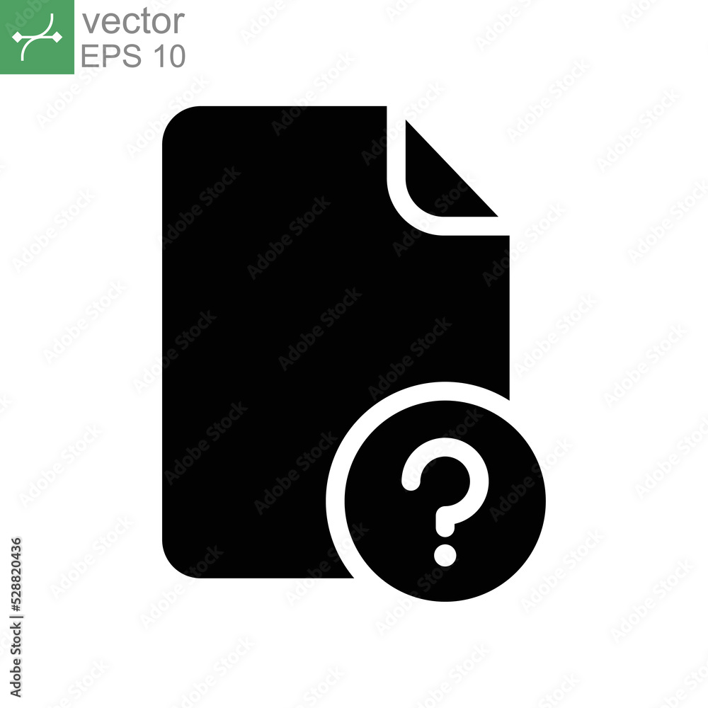 Poster unknown file icon, paper, question mark. unverified documents file. unfamiliar directory with interr