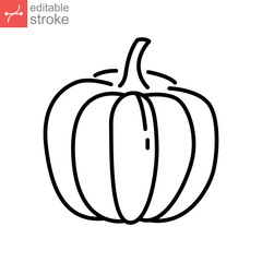 pumpkin icon, Harvest fruit and vegetables. Squash for Halloween or Thanksgiving sign for apps and websites. Editable stroke. Outline style Vector illustration. Design on white background. EPS 10