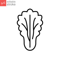 lettuce icon. Salad sign. Organic Leaf Lettuce vegetable logo of healthy symbol for food app and website. Editable stroke. Vector illustration. Design on white background. EPS 10