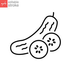 Cucumber icon on slice cross section with seeds. Element of drink and food icon for mobile concept and web apps. Editable stroke. Outline style Vector illustration design on white background. EPS 10