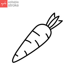 Carrot icon. Organic vegetable and food Product from garden. For diets, cooking breakfast, lunch, dinner, salads. Outline style Editable stroke. Vector illustration. Design on white background. EPS 10