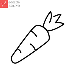 Carrot icon. Organic vegetable and food Product from garden. For diets, cooking breakfast, lunch, dinner, salads. Outline style Editable stroke. Vector illustration. Design on white background. EPS 10