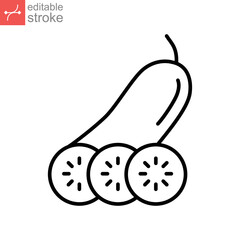 Cucumber icon on slice cross section with seeds. Element of drink and food icon for mobile concept and web apps. Outline style. Editable stroke. Vector illustration design on white background. EPS 10