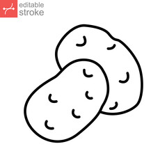 Potato vegetable icon. Potatoes french fries, brown tasty vegetable. Raw Organic food for infographics decoration. Editable stroke. Outline style Vector illustration. Design on white background EPS 10