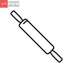 rolling pin icon, baker icon. dough flour Wooden rolling pin plunger.  Kitchen utensil for cooking food and bakery. outline style Editable stroke vector illustration design on white background. EPS 10