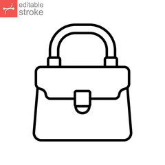 handbag icon, Simple filled woman bag accessory. handle, female Fashion bag. Women purse, Baguette Ladies Bucket. outline style editable stroke, vector illustration design on white background. EPS 10