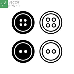button icon, accessories element. Round button for clothes. dress craft Line and solid style for mobile, website. Sewing button with four holes. Vector illustration design on white background. EPS 10