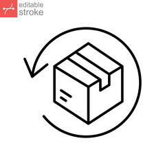 Return parcel icon. Free delivery exchange of goods. Package tracking. Cardboard boxes, parcels, packages, Gifts. outline style. Editable stroke vector illustration design on white background EPS 10