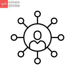 networking icon. Sharing global business network logo. Hub businessman team connection. teamwork share interaction outline style. editable stroke. vector illustration design on white background EPS 10