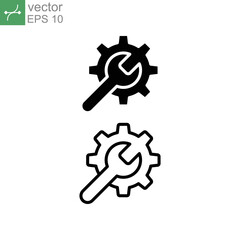 maintenance icon. web setting line and solid style. Service Tools with gear and wrench for service setup logo. setting engineering mechanical sign vector illustration design on white background EPS 10