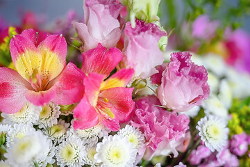 Natural background with an alstroemeria and lisianthus