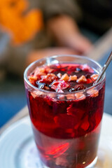 Winter hot tea with different dried fruits infusion