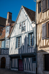 Old streets and houses of Auxerre, medieval city on river Yonne, north of Burgundy, France