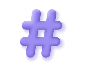 Obraz premium 3d hashtag icon. Render hashtag symbol for search link on social media. Concept of microblogging, social media and simple number sign. 3d vector cartoon minimal illustration