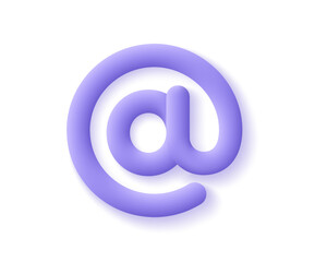 3d email sign or at mail icon at mail icon. Render email address contact. 3d mail symbol vector cartoon minimal illustration