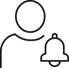 Hobbies, profession and business concept. Minimalistic signs for web sites, adverts, apps, stores. Editable stroke. Vector line icon of bell by faceless person