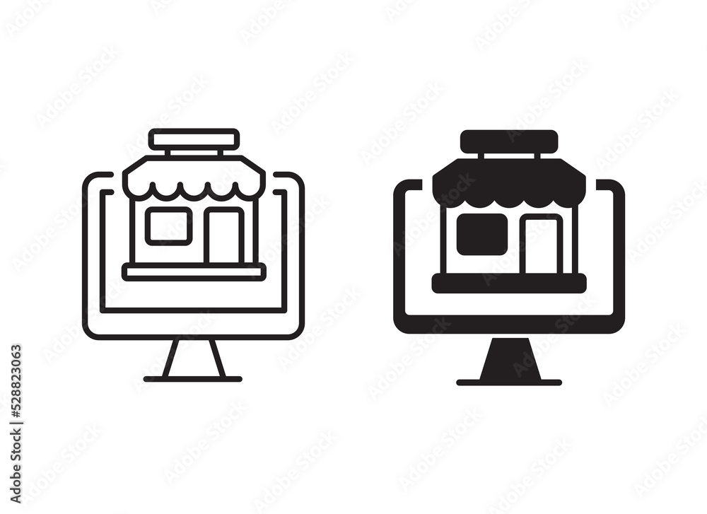 Canvas Prints computer with store vector illustration with black and white color suitable for online shopping icon
