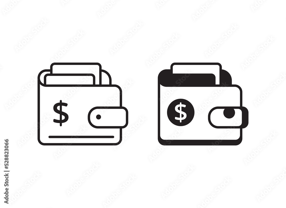 Canvas Prints wallet icon with black and white design on isolated background