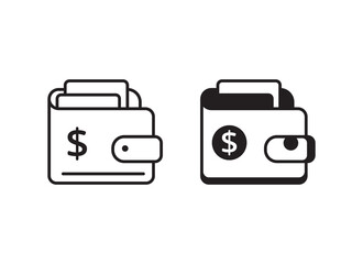 Wallet icon with black and white design on isolated background