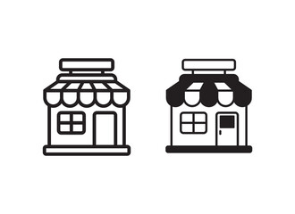 Store building icon with black and white design on isolated background