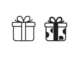 Gift box icon with black and white design on isolated background