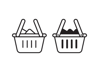 Shopping basket icon with black and white design on isolated background