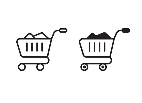 Shopping cart icon with black and white design on isolated background