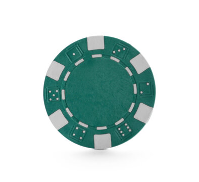 Green casino chip isolated on white. Poker game