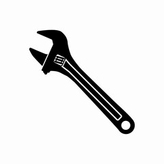 Adjustable Wrench Spanner Icon Black Silhouette Isolated on White