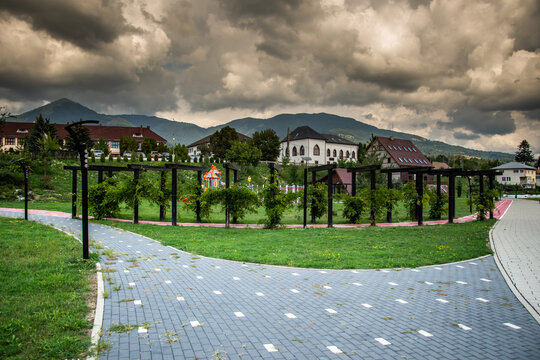 Park and City Hall, Prundu Bargaului, Romania, 2022